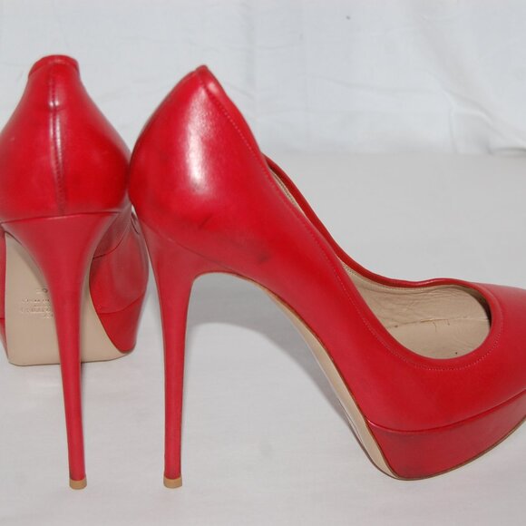 40.5US 10❤️ VALENTINO Red Leather Platform High Heels Pumps ITALY - Picture 10 of 16
